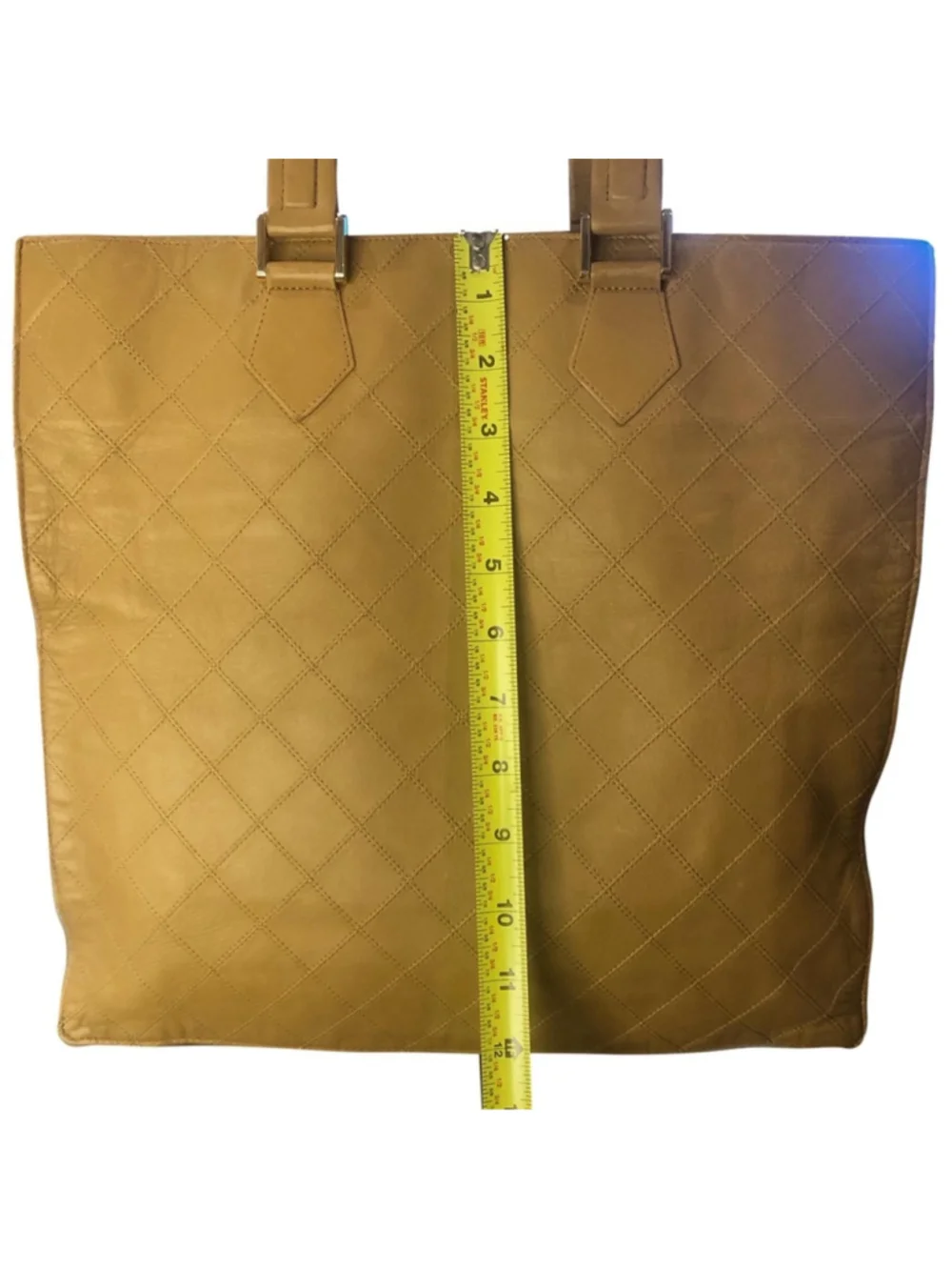 CHANEL Diamond Quilted Tan Leather Tote Bag Fully Lined with Zipper Pocket